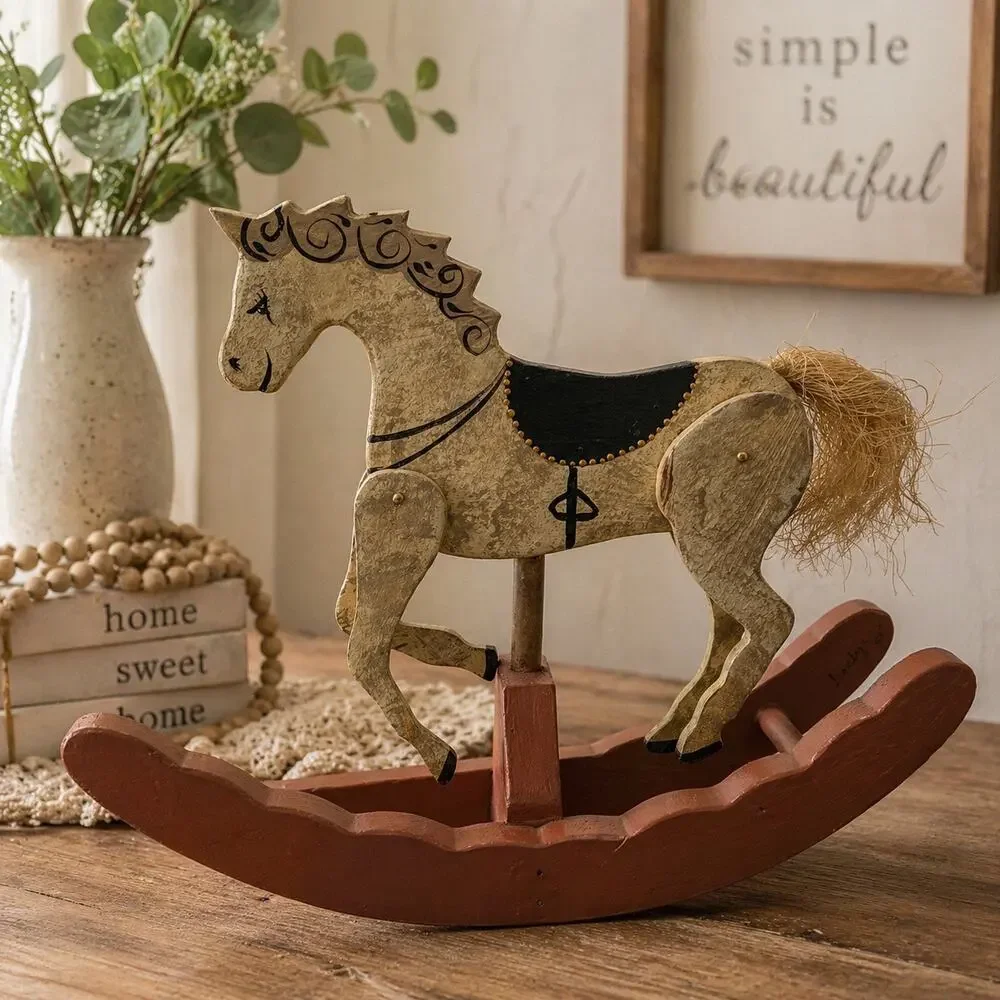 Handmade Wooden Unicorn Rocking Horse Moving Legs 1984 Hand Painted